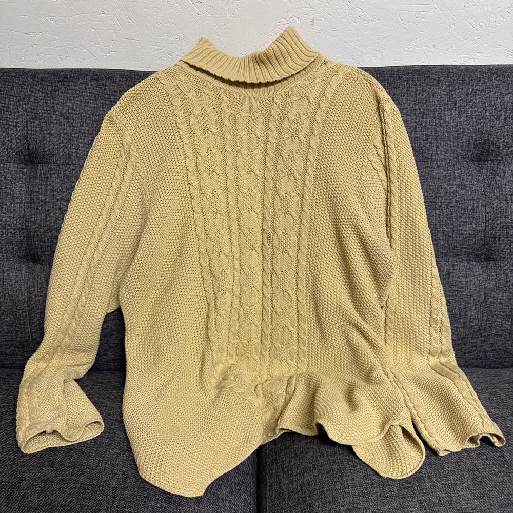 Jeanne Pierre Cable Knit Sweater Women XL Yellow Coastal Cozy Momcore Preppy